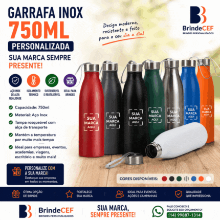 Garrafa Inox 750ml Personalizada Rosquavel