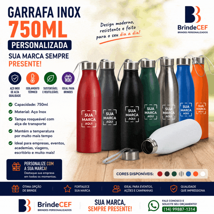 Garrafa Inox 750ml Personalizada Rosquavel Garrafa Inox 750ml Personalizada Rosquavel