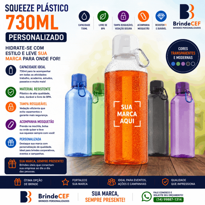 Squeeze Plástico 730ml Personalizado Squeeze Plástico 730ml Personalizado