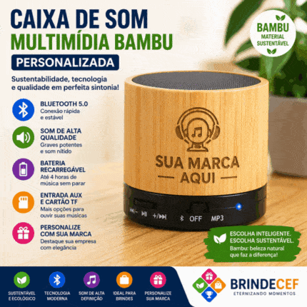 Caixa de Som Multimídia Bambu Personalizada