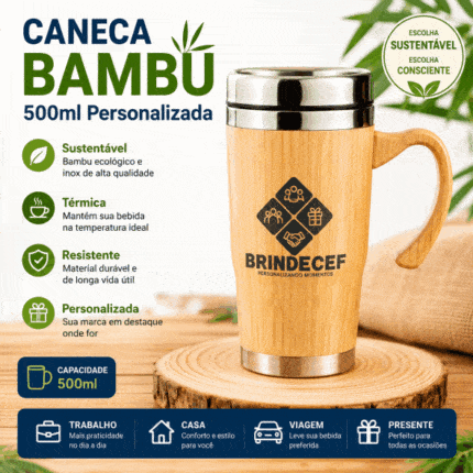 Caneca Bambu 500ml Personalizada