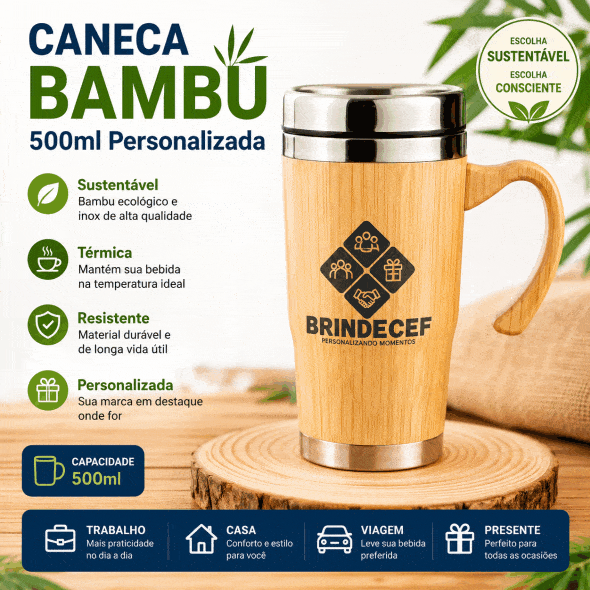 Caneca Bambu 500ml Personalizada Caneca Bambu 500ml Personalizada