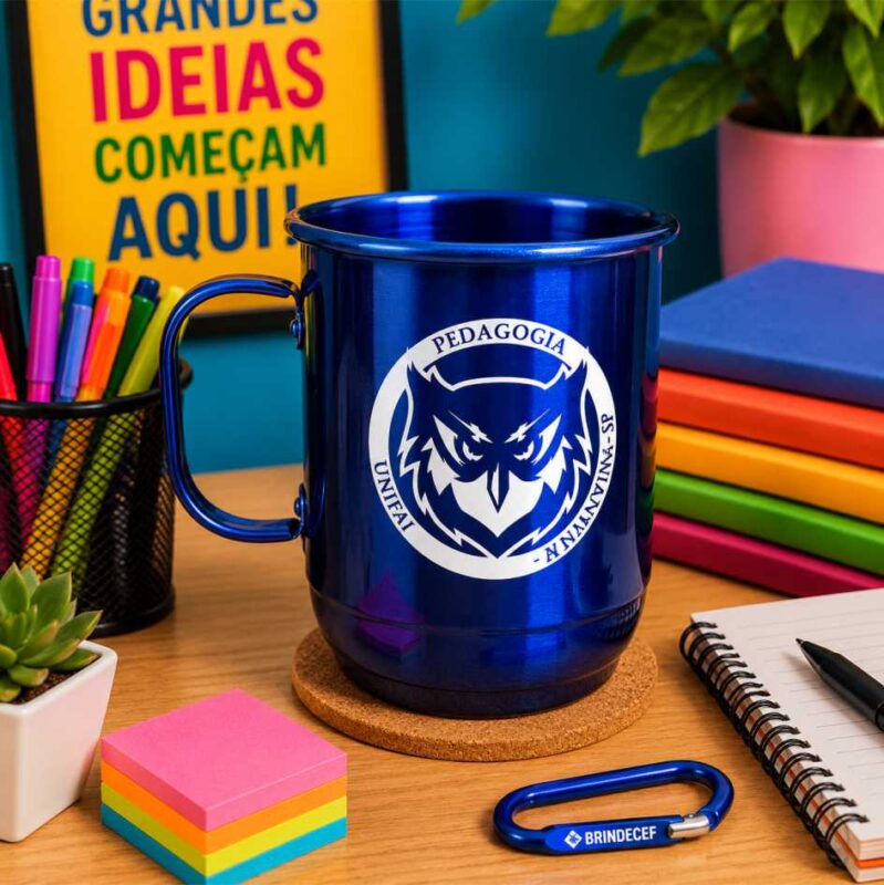 Caneca de Aluminio Personalizada 850 ml Colorida para Lembrancinhas