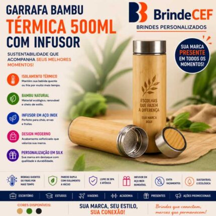 Garrafa Bambu Térmica 500ml com Infusor