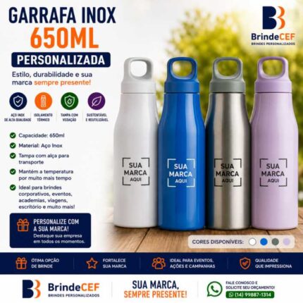 Garrafa Inox Personalizada 650ml para Brindes
