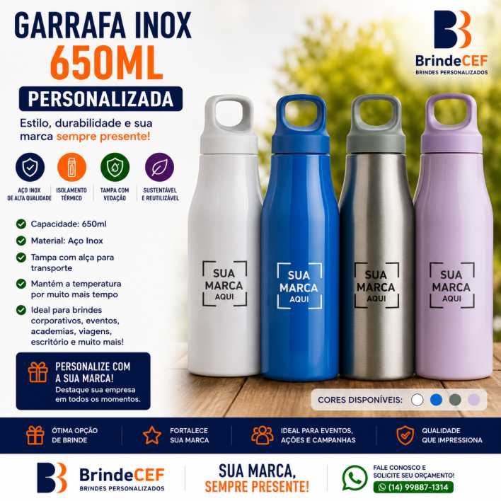 Garrafa Inox Personalizada 650ml para Brindes