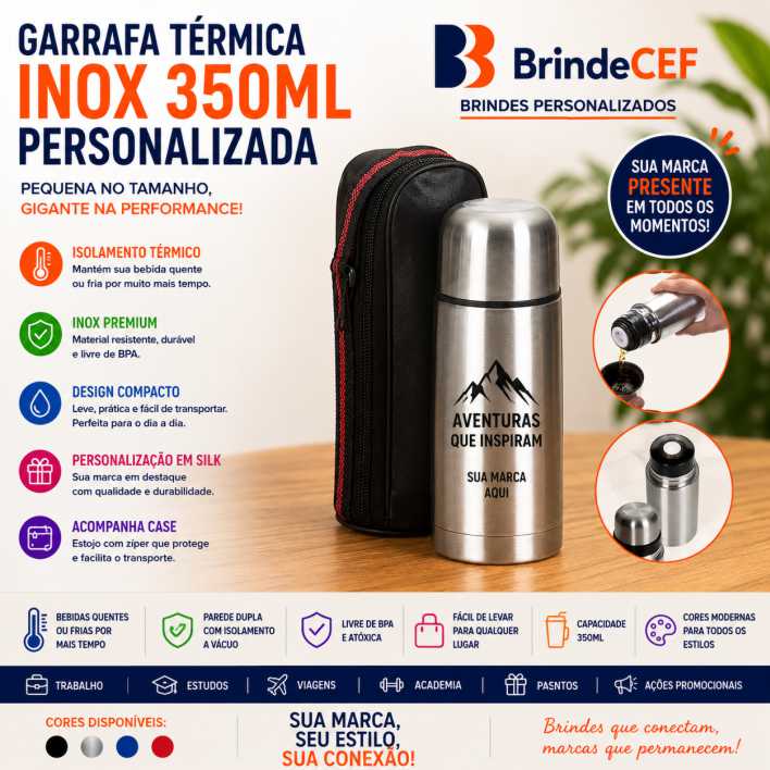 Garrafa Térmica Inox 350ml Personalizada Garrafa Térmica Inox 350ml Personalizada