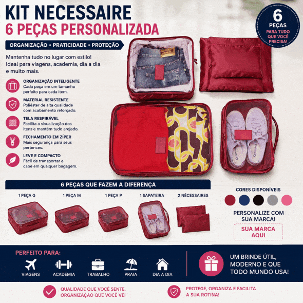 Kit Necessaire 6 Peças Personalizada Kit Necessaire 6 Peças Personalizada