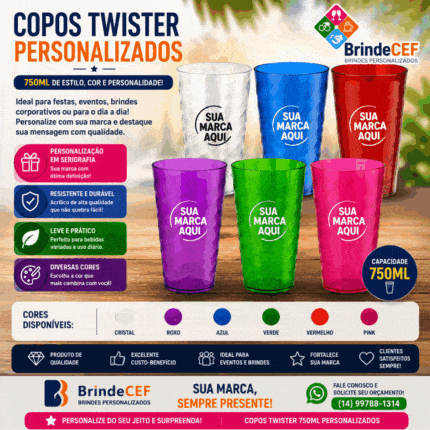 Copos Twister Personalizados de Acrilico 750 ml