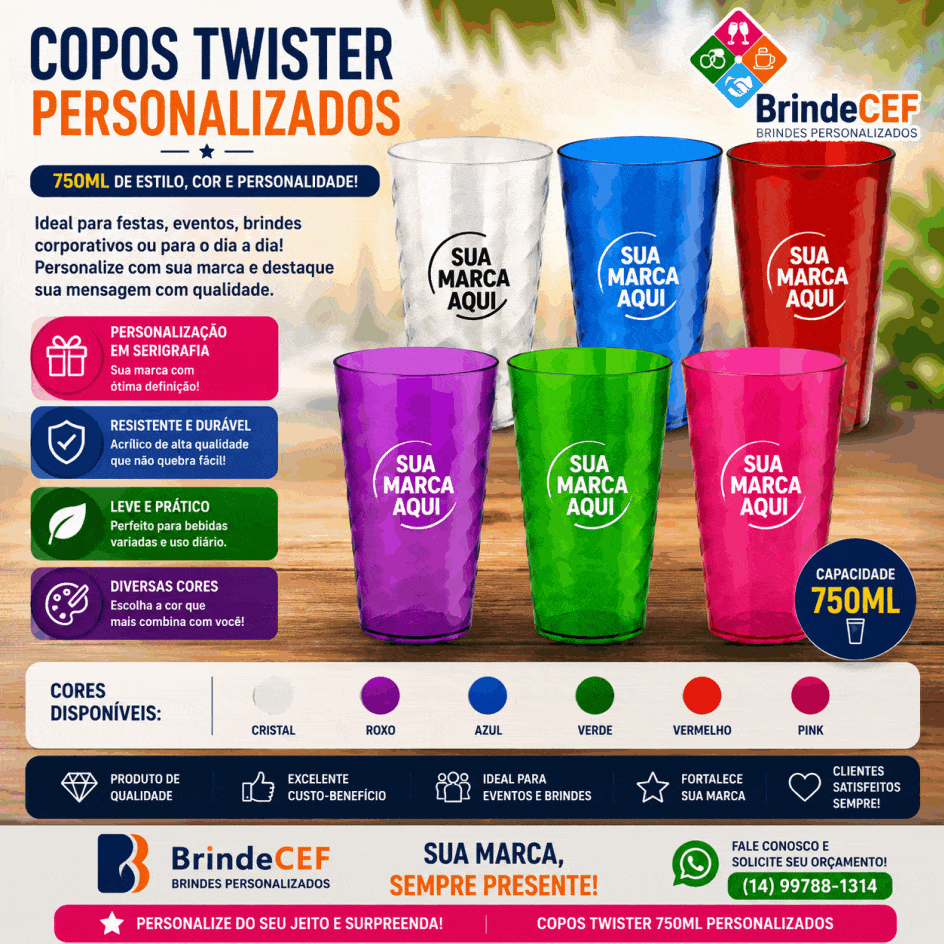 Copos Twister Personalizados de Acrilico 750 ml Copos Twister Personalizados de Acrilico 750 ml