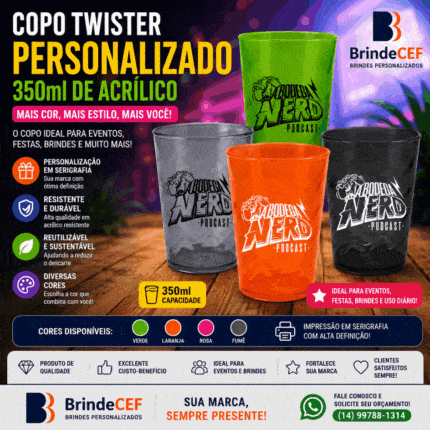 Copo Twister Personalizado 350 ml de acrílico