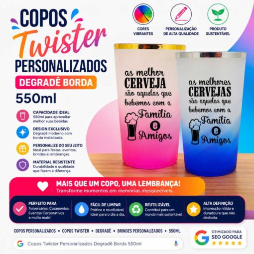 Copo Twister degrade com borda