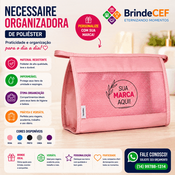 Necessaire Organizadora de Poliéster Personalizada Necessaire Organizadora de Poliéster Personalizada