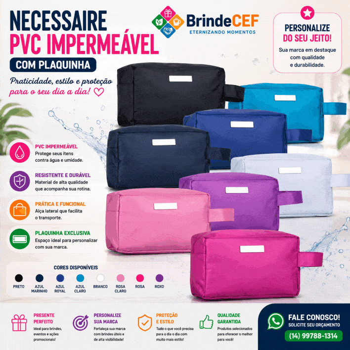 Necessaire PVC Impermeável com Plaquinha Necessaire PVC Impermeável com Plaquinha