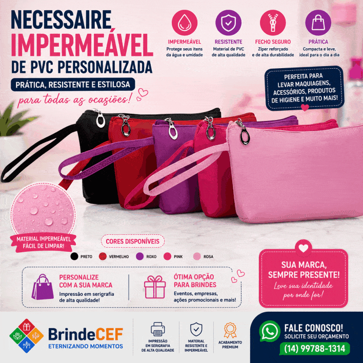Necessaire impermeável de pvc personalizada Necessaire impermeável de pvc personalizada