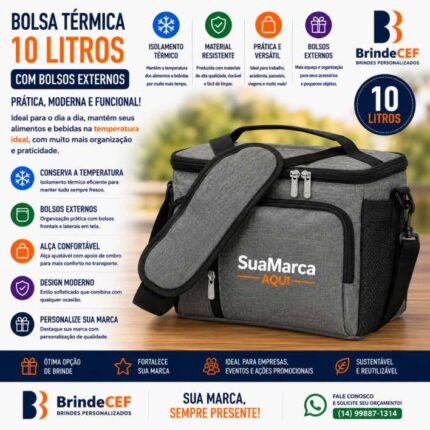 Bolsa térmica 10 litros Personalizada com bolsos externos