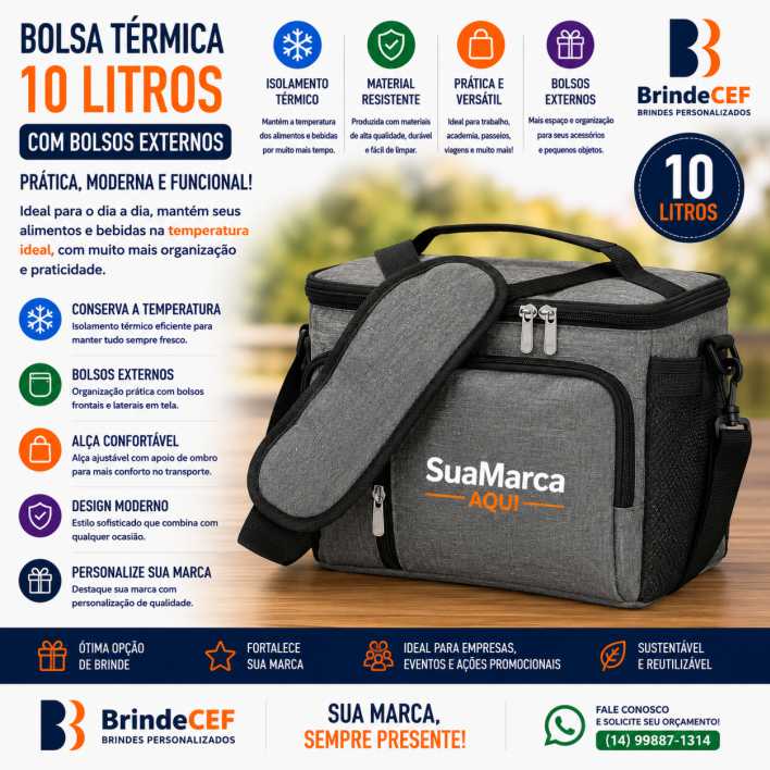 Bolsa térmica 10 litros Personalizada com bolsos externos Bolsa térmica 10 litros Personalizada com bolsos externos