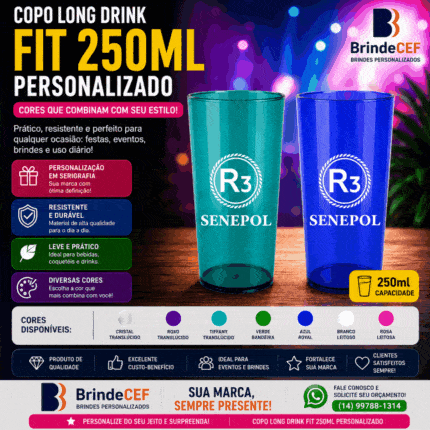 Copo long drink Personalizado Fit 250 ml