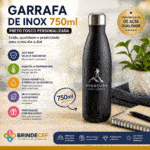 Garrafa de Inox 750 ml Preto Fosco Personalizada