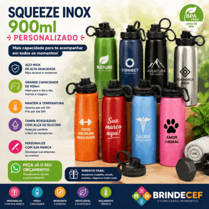 Squeeze Inox 900ml Personalizado
