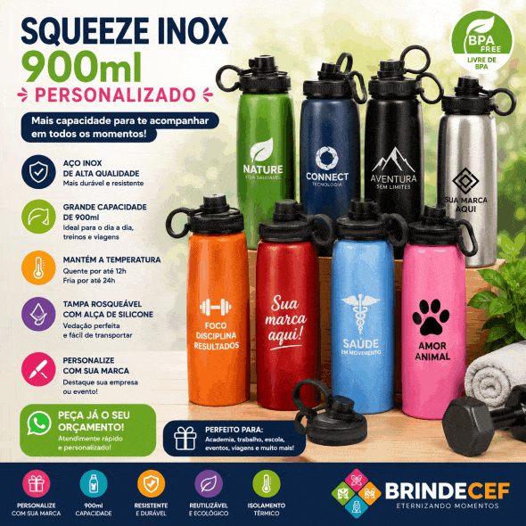 Squeeze Inox 900ml Personalizado Squeeze Inox 900ml Personalizado