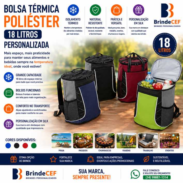 Bolsa Térmica Poliéster 18 Litros Personalizada Bolsa Térmica Poliéster 18 Litros Personalizada