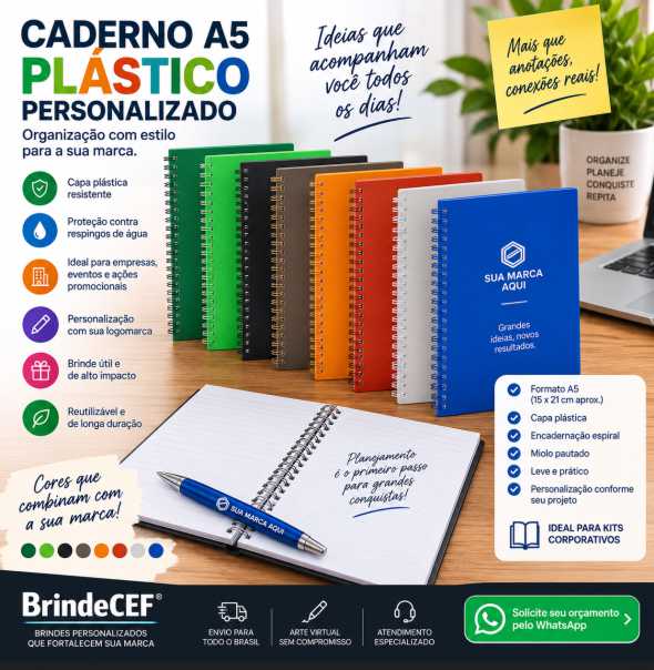 Caderno A5 Plástico Personalizado para Empresas Caderno A5 Plástico Personalizado para Empresas