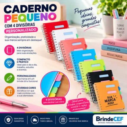 Caderno pequeno com 4 divisórias Personalizado