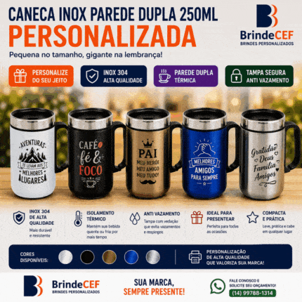 Caneca Inox Parede Dupla 250 ml Personalizada