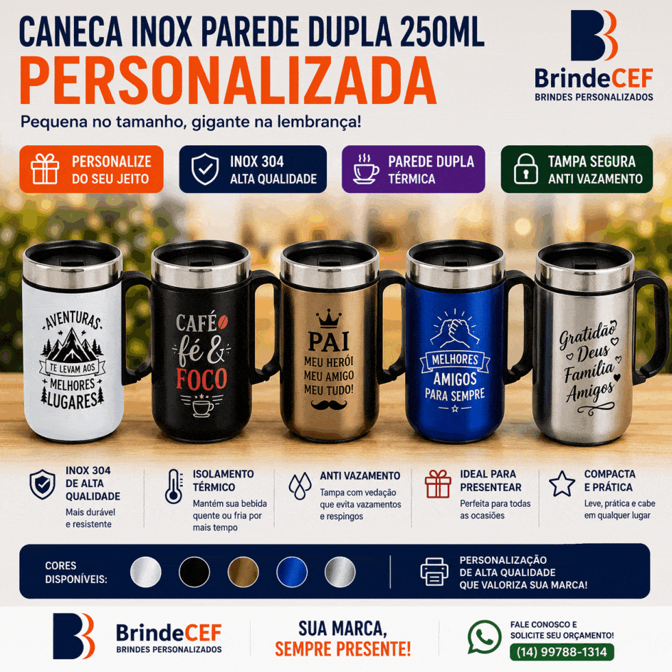 Caneca Inox Parede Dupla 250 ml Personalizada Caneca Inox Parede Dupla 250 ml Personalizada