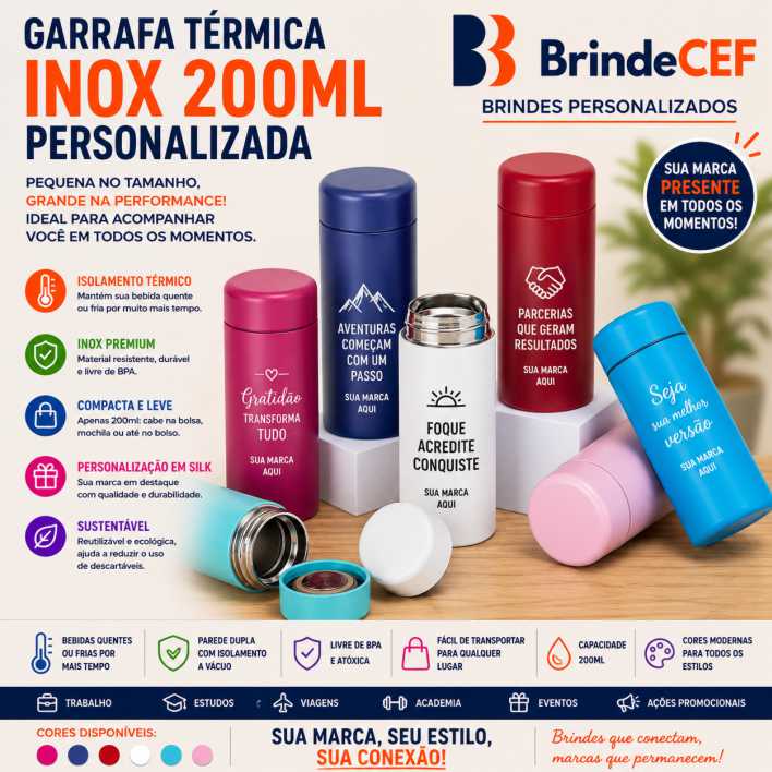 Garrafa Térmica Personalizada Inox 200ml Garrafa Térmica Personalizada Inox 200ml