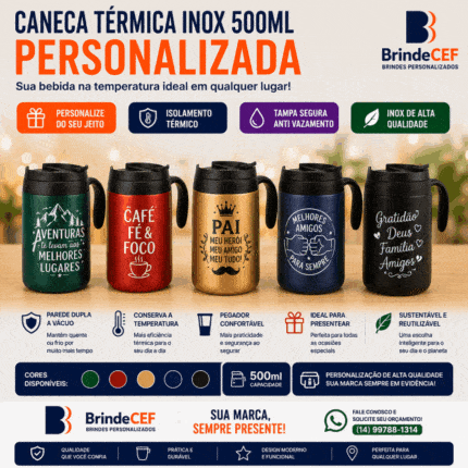 Caneca Térmica Inox 500ml Personalizada