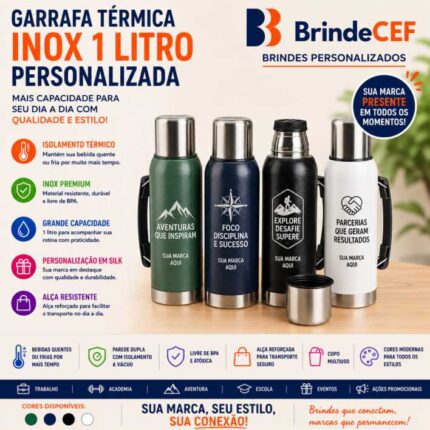 Garrafa Térmica Personalizada Inox 1 Litro