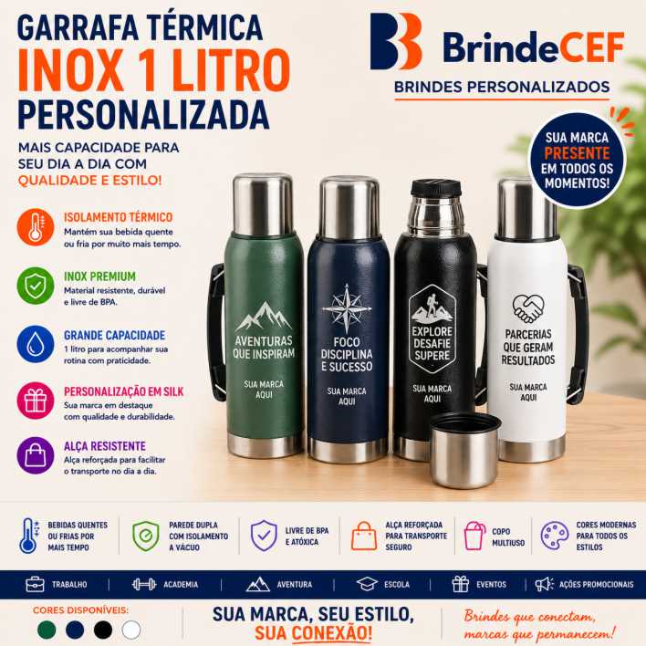 Garrafa Térmica Personalizada Inox 1 Litro Garrafa Térmica Personalizada Inox 1 Litro