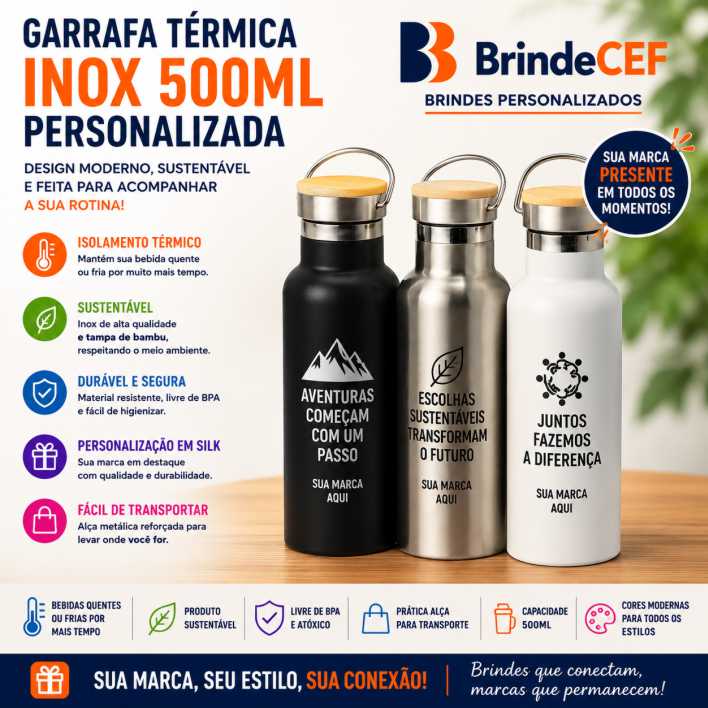 Garrafa Térmica Personalizada Inox 500ml Garrafa Térmica Personalizada Inox 500ml