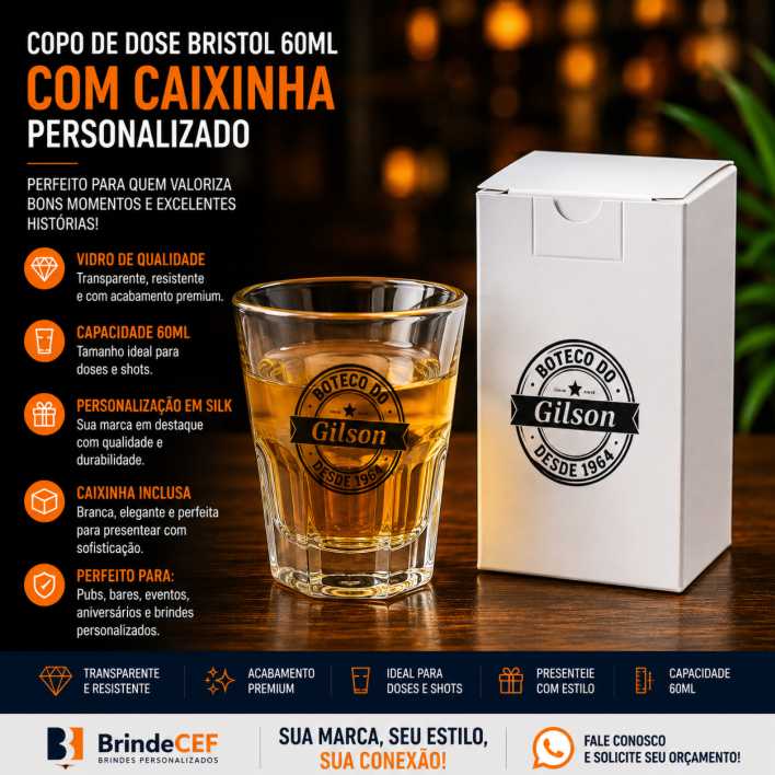Copo de Vidro Personalizada de Dose Bristol 60ml Copo de Vidro Personalizada de Dose Bristol 60ml