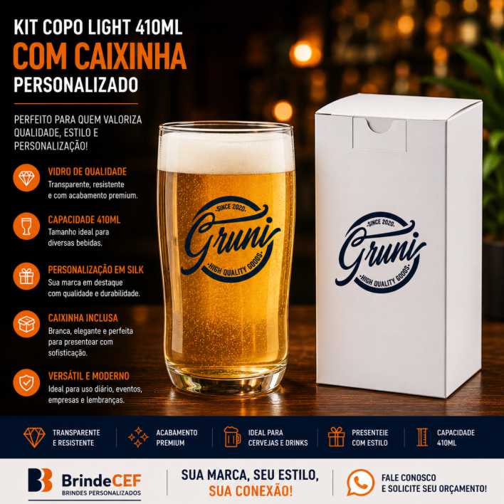 Kit Copos de Vidro Light e Caixinha Personalizados 410ml Kit Copos de Vidro Light e Caixinha Personalizados 410ml