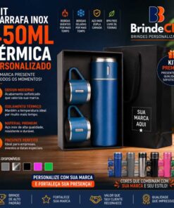 Kit Garrafa Inox 450ml Térmica Personalizado
