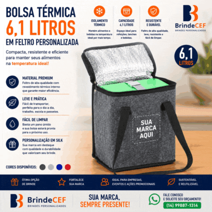 Bolsa Térmica 6,1 Litros Personalizada em Feltro
