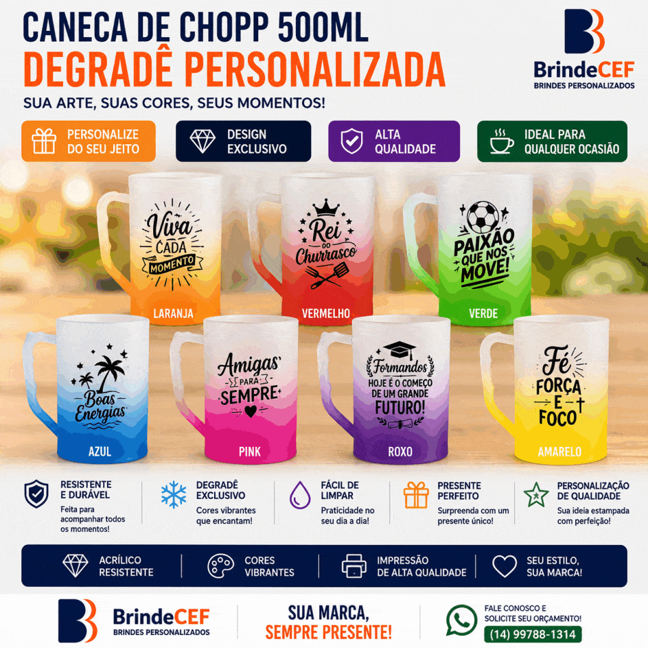 Caneca de Chopp 500ml Degrade Personalizada Caneca de Chopp 500ml Degrade Personalizada