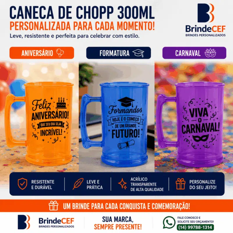 Caneca de Chopp Personalizada 300ml de acrílico