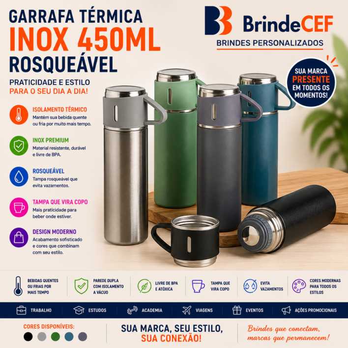 Garrafa Térmica Inox 450ml Rosqueável Garrafa Térmica Inox 450ml Rosqueável