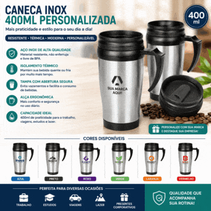 Caneca Inox 400ml Personalizada
