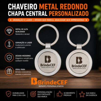 Chaveiro Metal Redondo Chapa Central Personalizado