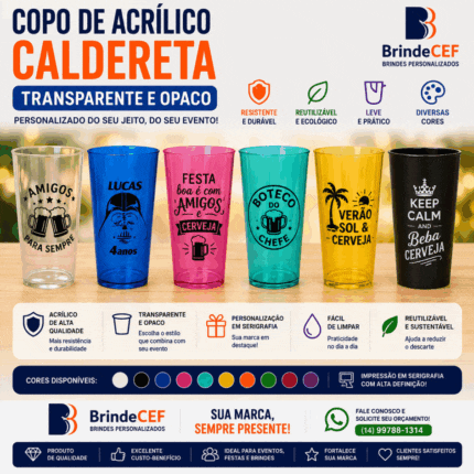 Copo de Acrílico Personalizado Caldereta Transparente e Opaco