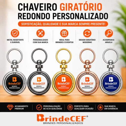 Chaveiro Personalizado Redondo Giratorio