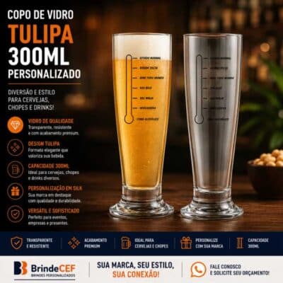 Copos de Vidro Tulipa 300ml Personalizados para Cerveja cheio