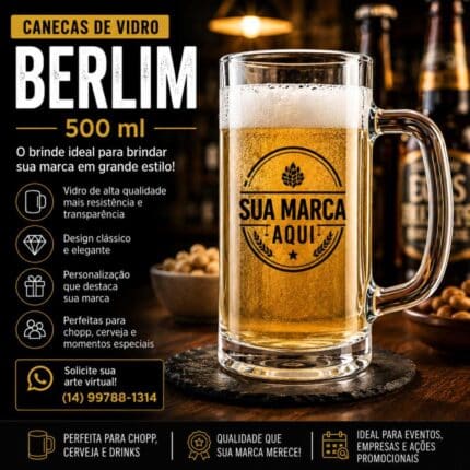 Canecas de Vidro Personalizadas 500 ml Berlim